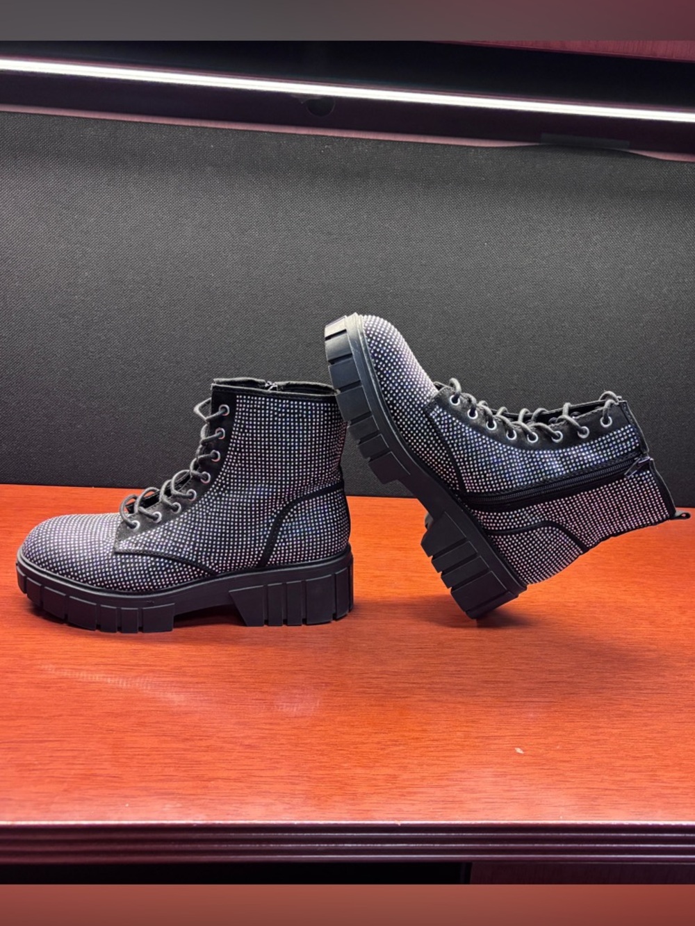 Women's Madden NYC Sz 11 Rhinestone Lace-Up Combat Boots in Black Stone, GUC - Picture 7 of 13